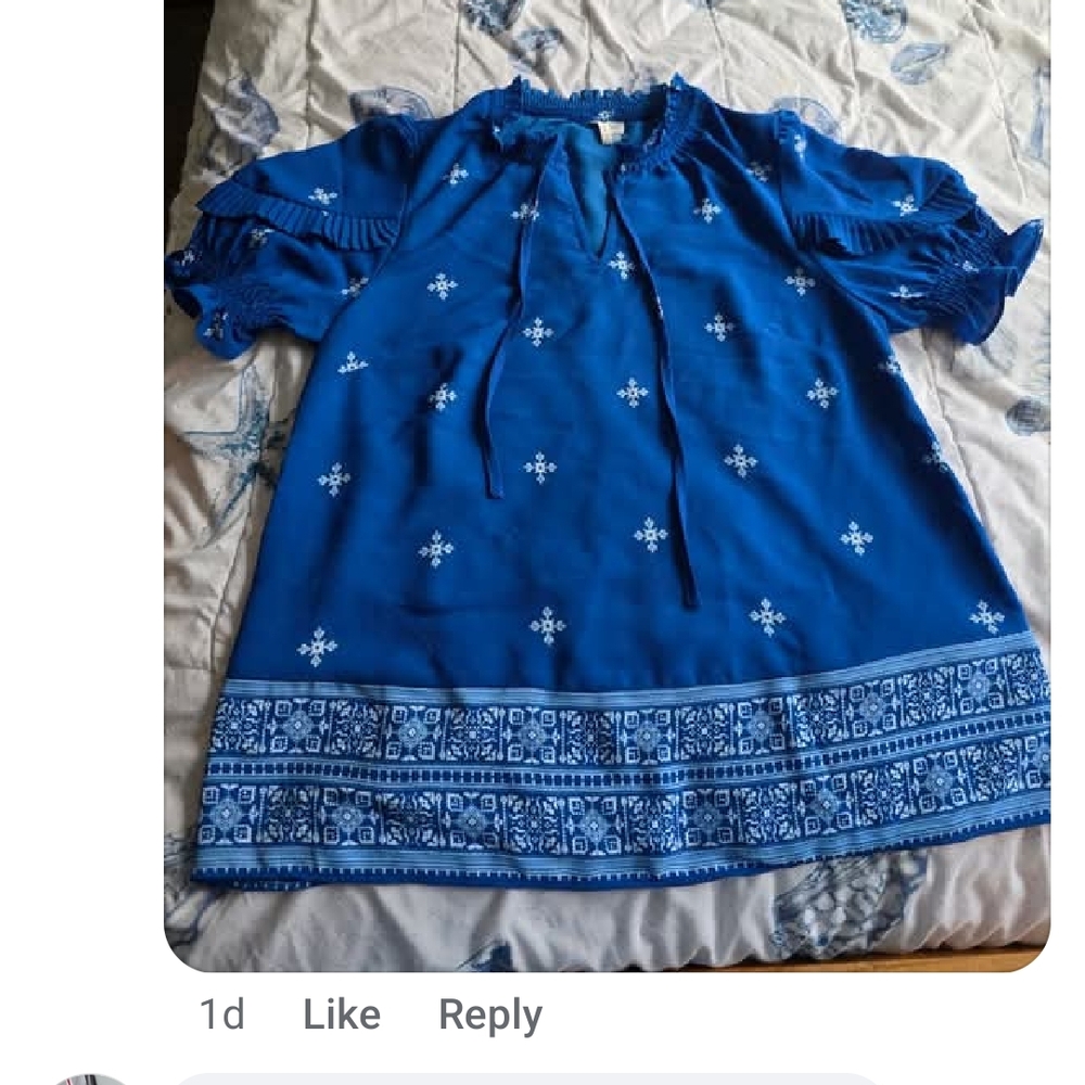 Blue Kids Dress with White Pattern